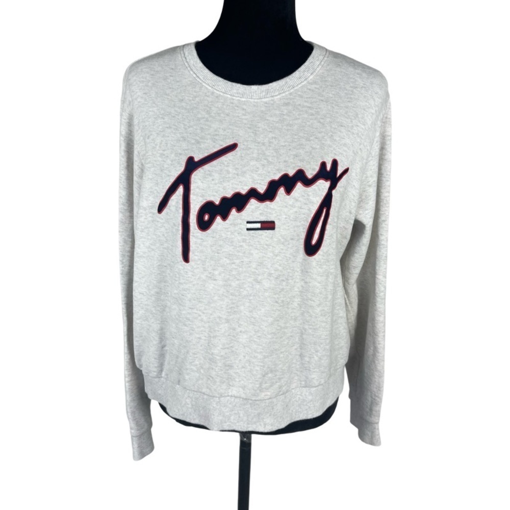 ✅ Tommy Hilfiger Denim Woman’s Cream color Logo Sweatshirt long sleeve size L